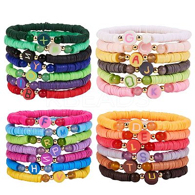Handmade Polymer Clay Alphabet & Heishi Beads Stackable Stretch Bracelets Set BJEW-SZ0002-10-1
