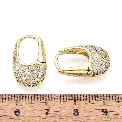 Brass Micro Pave Clear Cubic Zirconia Oval Hoop Earrings EJEW-K267-17G-1