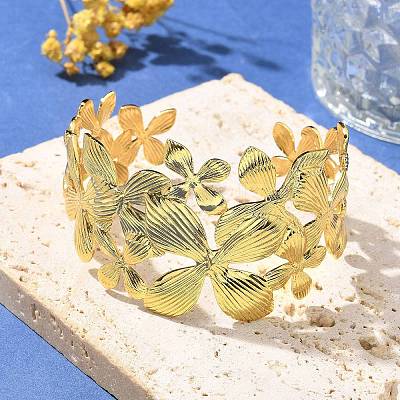 304 Stainless Steel Open Cuff Bangles for Women BJEW-U019-01G-1