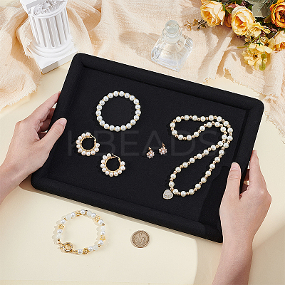 Rectangle Wood Covered with Velvet Jewelry Display Trays for Earrings Rings Necklaces Bracelets ODIS-WH0043-178B-02-1