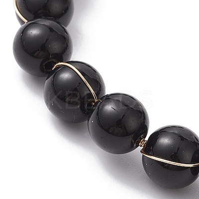 Glass Round Beaded Bracelet with Alloy Clasps BJEW-JB10125-1