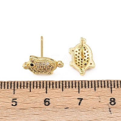 Brass Micro Pave Clear Cubic Zirconia Pig Stud Earrings EJEW-F400-07G-1