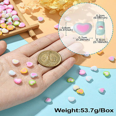 196Pcs 7 Colors Acrylic Bicolor Heart Beads OACR-CJ0001-60-1
