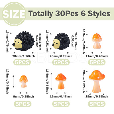30Pcs 5 Styles Resin Hedgehog & Mushroom Display Decoration DJEW-TA0001-49-1
