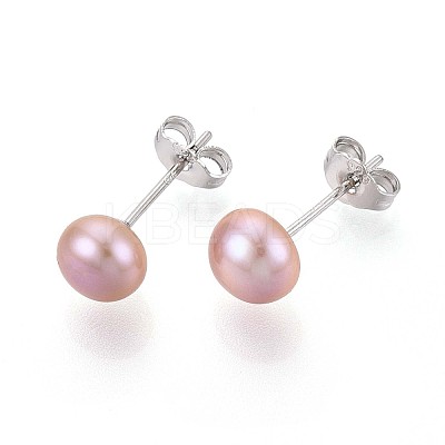 Natural Pearl Half Round Stud Earrings EJEW-Q701-01A-01A-03-1