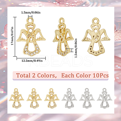 20PCS 2Colors Brass Micro Pave Cubic Zirconia Charms KK-SC0004-51-1
