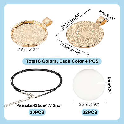 DIY Waxed Cotton Cord & Round Alloy Pendant Cabochon Settings Necklace Jewelry Making Kits DIY-GA0007-01-1