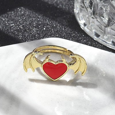 Heart with Wing Enamel Finger Rings RJEW-G337-05G-1