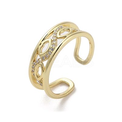 Brass Pave Cubic Zirconia Open Cuff Rings RJEW-M170-03G-1