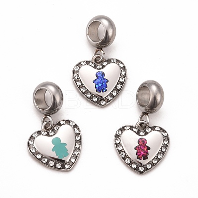304 Stainless Steel Crystal Rhinestone European Dangle Charms STAS-F278-04P-1