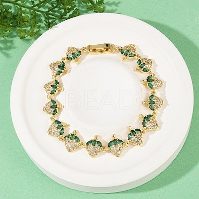 Brass Micro Pave Cubic Zirconia Link Bracelets for Women BJEW-Z126-05G-01-1