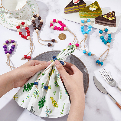 1 Set Natural Wood Beaded Napkin Rings AJEW-BC0004-38-1