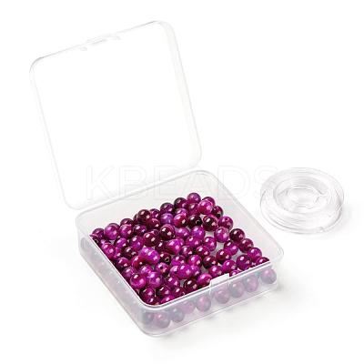 100Pcs 8mm Dyed & Heated Natural Rose Tiger Eye Round Beads DIY-LS0002-66-1