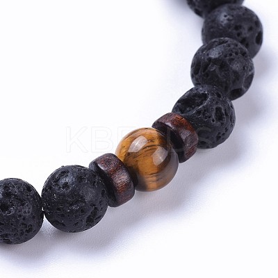 Natural Lava Rock Bead Stretch Bracelets BJEW-JB04296-1