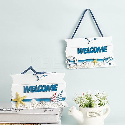 2Pcs 2 Styles Mediterranean Style MDF Board Pendant Ornaments HJEW-PH00001-33-1