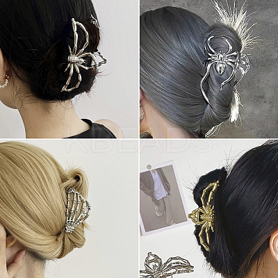 4Pcs 4 Style Halloween Alloy Claw Hair Clips for Women Girls AJEW-TA0001-90-1