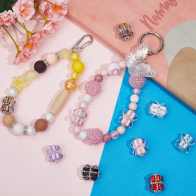 10Pcs Polymer Clay Pave Rhinestone Rectangle Beads with Resin Heart CLAY-SC0002-13-1