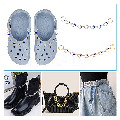 1 Set Alloy Enamel Crystal Rhinestone Heart with Evil Eye Link Shoe Decoration Chain FIND-NB0004-13-1