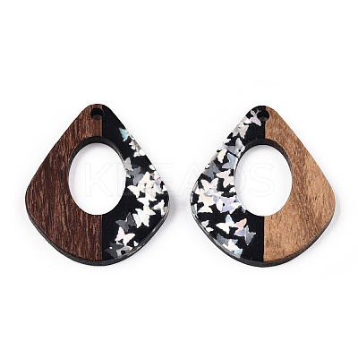 Opaque Resin & Walnut Wood Pendants RESI-N039-57B-1