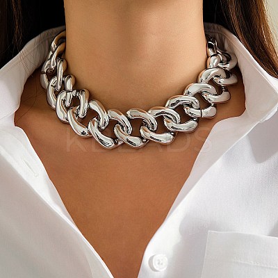 Chunky CCB Plastic Curb/Cable Chain Necklaces for Women NJEW-K261-01B-P-1-1