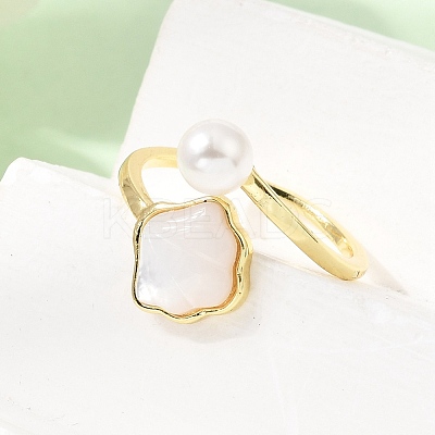 Adjustable Brass White Shell Cuff Rings SH-CBA3B38-01G-1