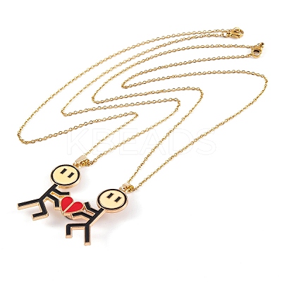 Valentine's Day 2Pcs Alloy Enamel Magnetic Heart Pendant Necklaces LS-NJEW-P305-01G-1