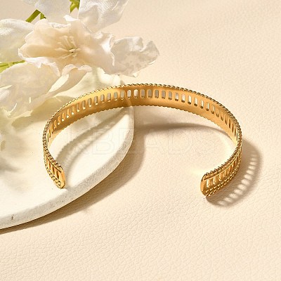 304 Stainless Steel Open Cuff Bangles for Women LS-BJEW-Z083-02G-05-1