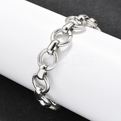 304 Stainless Steel Flat Round Link Chain Bracelets for Women BJEW-R021-08P-1
