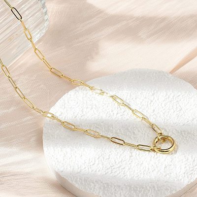 Brass Ring Link Paperclip Chain Necklaces NJEW-A042-05G-1