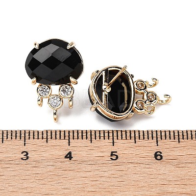 Brass Micro Pave Cubic Zirconia Stud Earring Findings with Natural Black Obsidian KK-Z096-05G-14-1