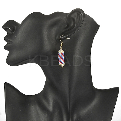 Glass Seed Braided Column Dangle Earrings EJEW-MZ00060-01-1
