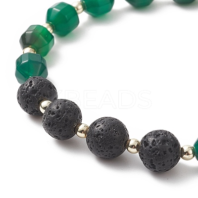 Natural Lava Rock & Dyed Agate Beaded Stretch Bracelet Sets BJEW-JB09181-1