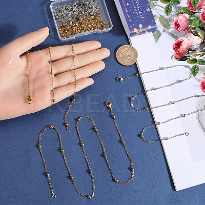 12Pcs 2 Colors 304 Stainless Steel Satellite Chain Necklaces Set NJEW-SC0001-13-1