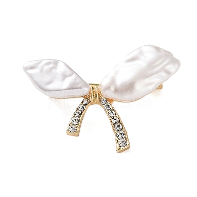Bowknot Crystal Rhinestone & Plastic Pearl Brooch JEWB-G040-03G-1