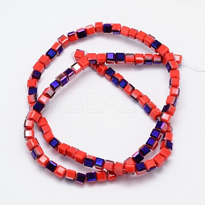 Faceted Cube Half Rainbow Plated Electroplate Glass Beads Strands EGLA-E041-5mm-M2-1