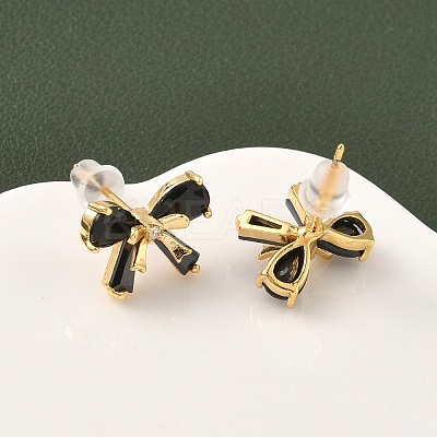 Brass Micro Pave Cubic Zirconia Bowknot Stud Earrings EJEW-D337-02G-1