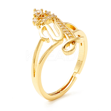 Clear Cubic Zirconia Initial Letter with Crown Adjustable Ring RJEW-M139-17Y-1