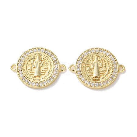Rack Plating Brass Cubic Zirconia Saint Benedict Connector Charm KK-C084-01E-G-1