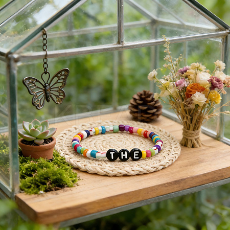 Rainbow Acrylic & Glass Beads Stretch Bracelets BR6645-2-1