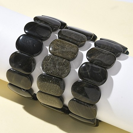 Natural Golden Sheen Obsidian Beads Stretch Bracelets for Women Men BJEW-I323-02N-1