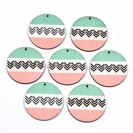 Printed Natural Poplar Wood Pendants WOOD-S045-131-1