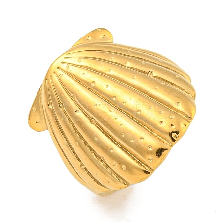 Ion Plating(IP) Shell Shape 304 Stainless Steel Open Cuff Finger Rings for Women RJEW-P114-02G-1