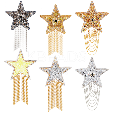 6Pcs 6 Style Star Hotfix Resin Rhinestone(Hot Melt Adhesive On the Back) DIY-PH0006-99-1