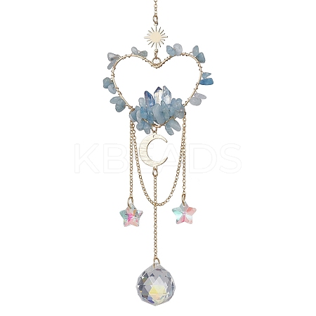 Natural Aquamarine Chip Beads with Brass Finding Pendant Decorations HJEW-JM01815-01-1