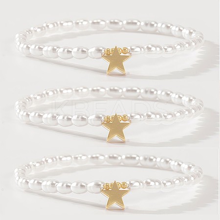 3Pcs Synthetic Non-magnetic Hematite & Imitation Pearl Beaded Stretch Bracelet Sets for Women DB0694-3-1
