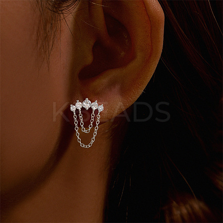 Moon 925 Sterling Silver Micro Pave Clear Cubic Zirconia Cartilage Earrings with Tassel Chains FS-WGA2317-06-1