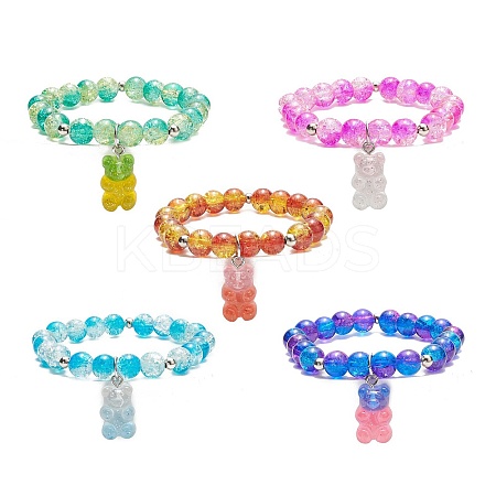 Bling Galss Round Beaded Stretch Bracelet BJEW-JB09241-1