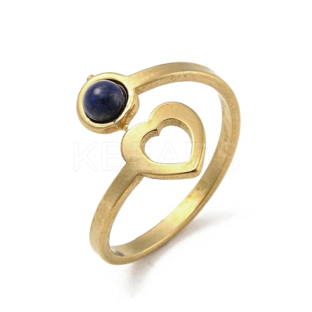 304 Stainless Steel with Natural Lapis Lazuli Ring Ion Plating(IP) RJEW-Z031-01B-01-1