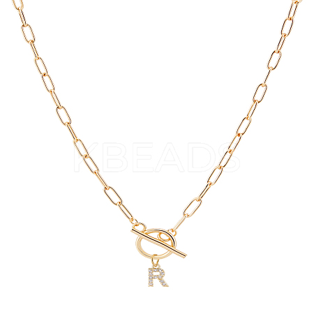 1Pc 304 Stainless Steel Chain & Brass Micro Pave Cubic Zirconia Letter Pendant Necklaces NJEW-LP0001-36R-G-1