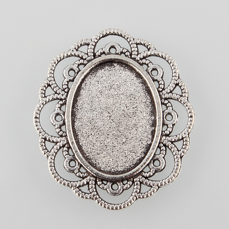 Tibetan Style Alloy Flower Tray Cabochon Settings X-TIBE-M021-07AS-1